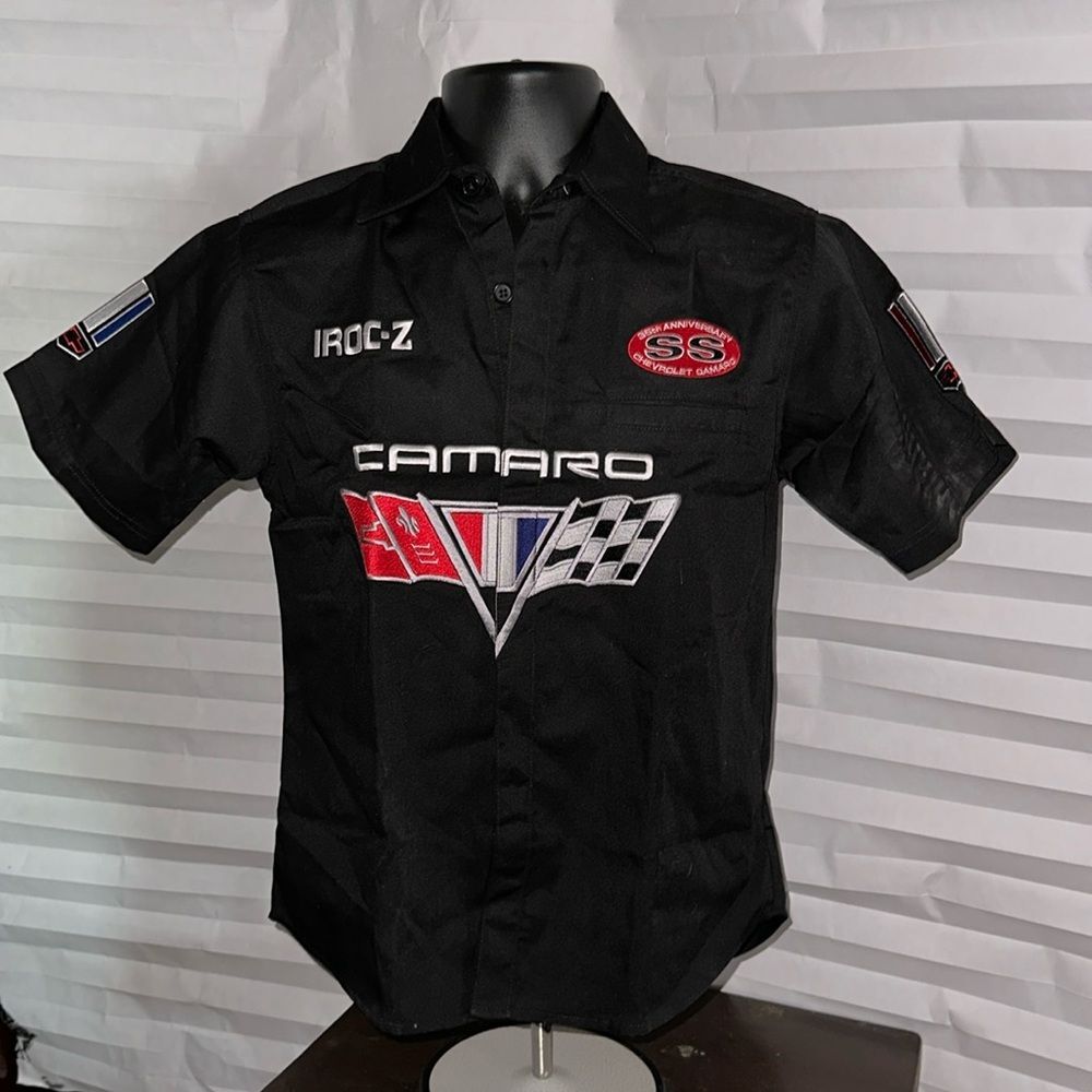 Chevrolet Camaro Black Button Down Crew Shirt – Replica Car Garage Work Shirt